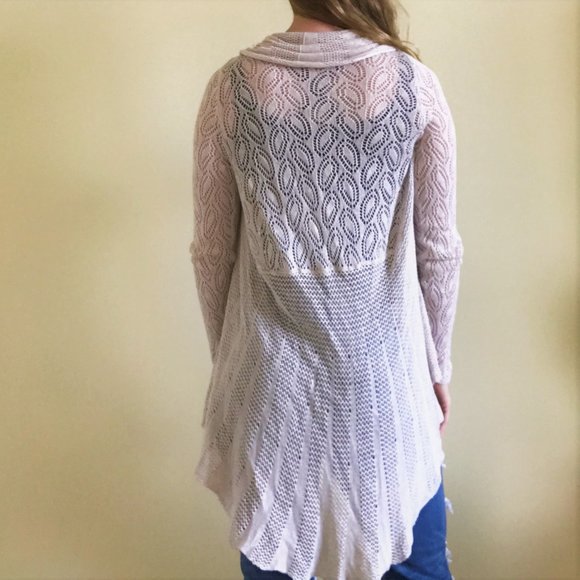 Belldini High-Low Cream Knit Sweater Cardigain - Picture 2 of 4